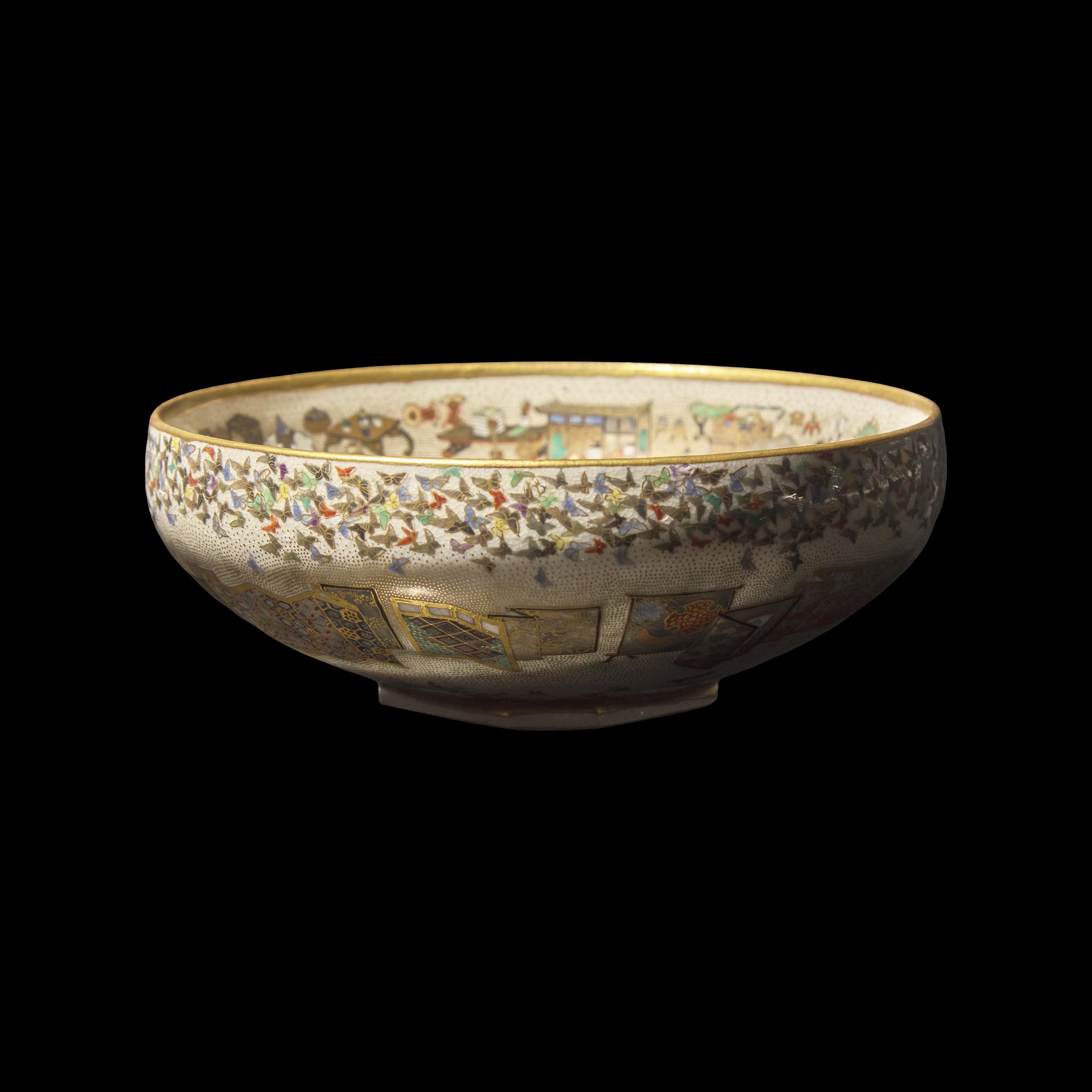A Fine Japanese Satsuma Type Enameled Pottery Bowl, Meiji Period