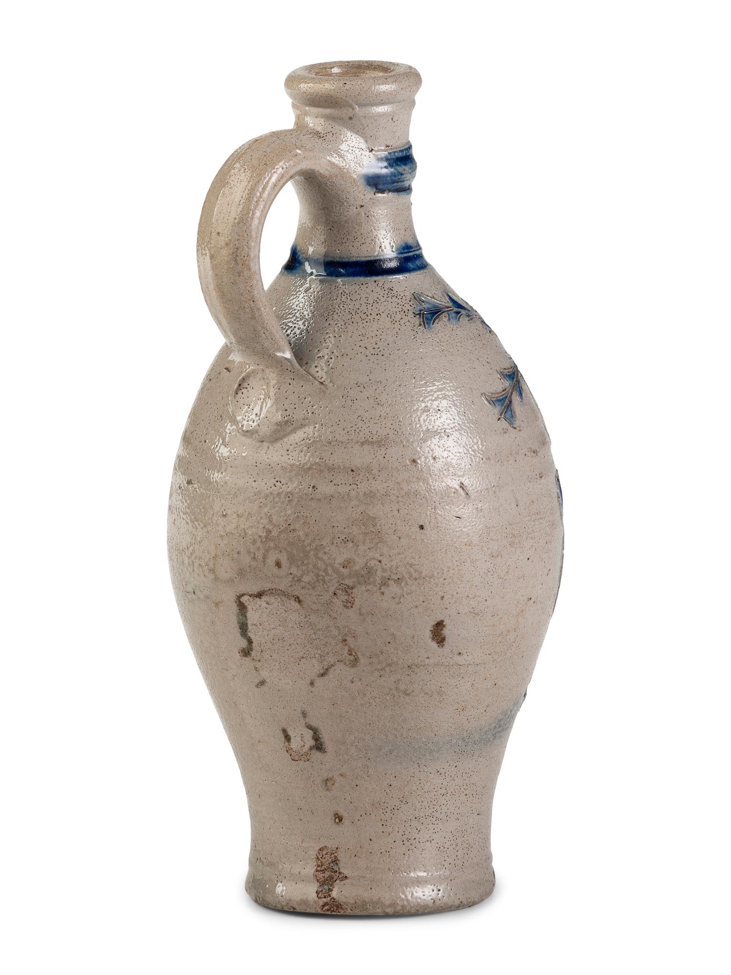 A Westerwald Cobalt Decorated Stoneware Flask with Stag