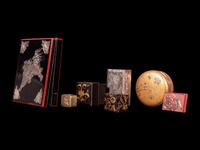 Six Japanese Covered Boxes and A Chinese Export Silver Hinged Box