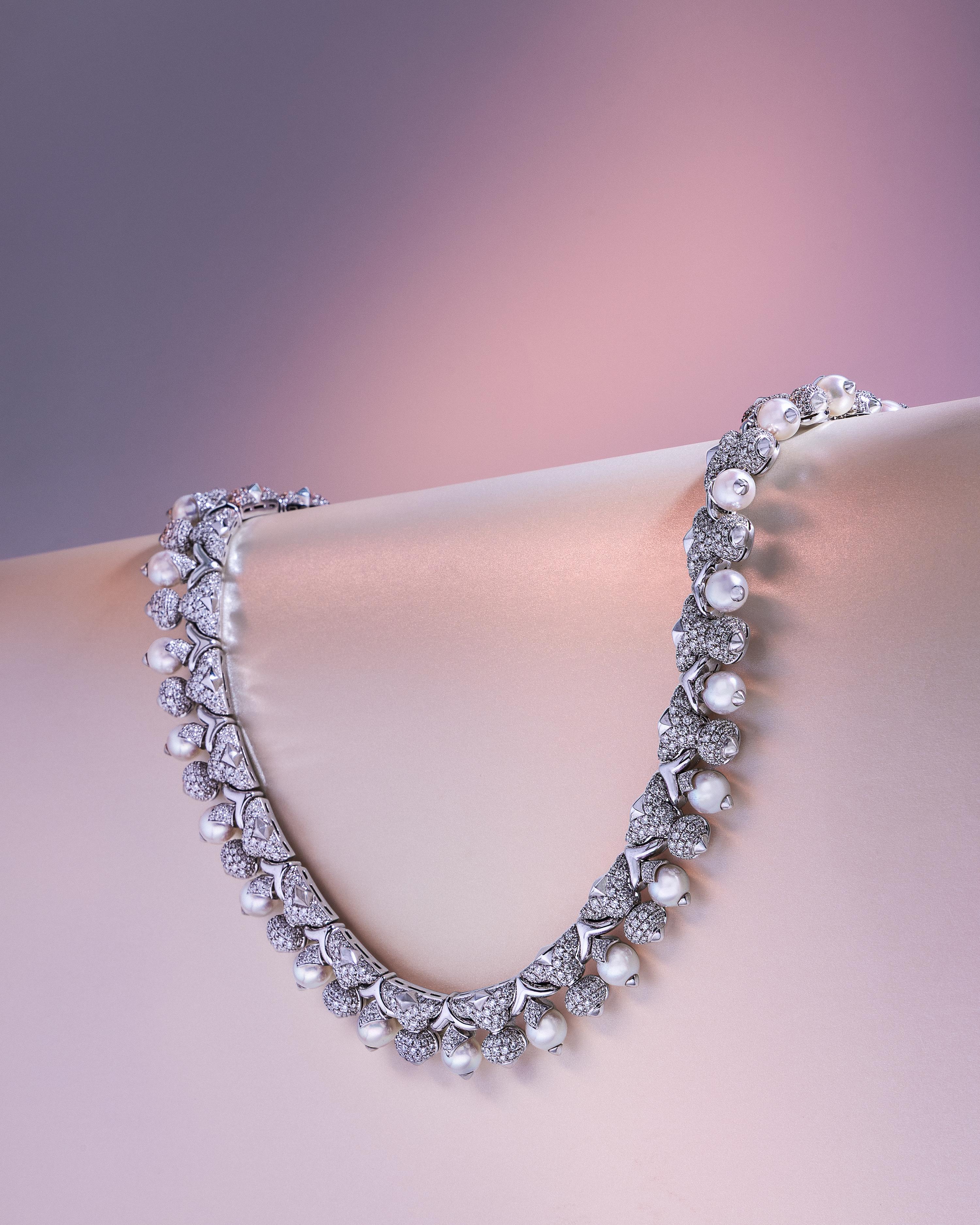 Bulgari, 'Profumo', Cultured Pearl, Diamond, and White Gold Necklace