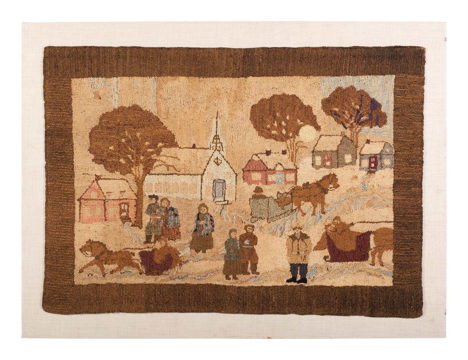A Village and Chapel Hooked Rug
