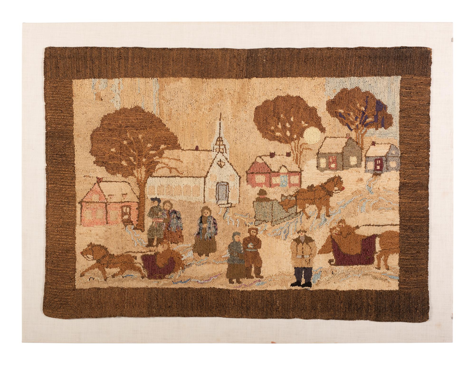 A Village and Chapel Hooked Rug