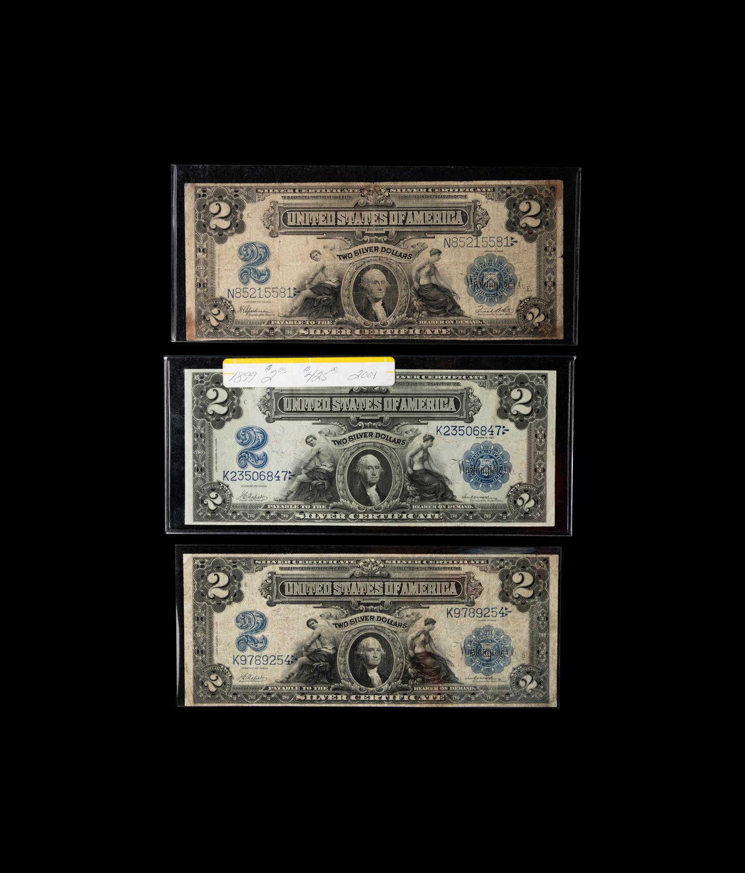 A Group of Three Series 1899 $2 Silver Certificates