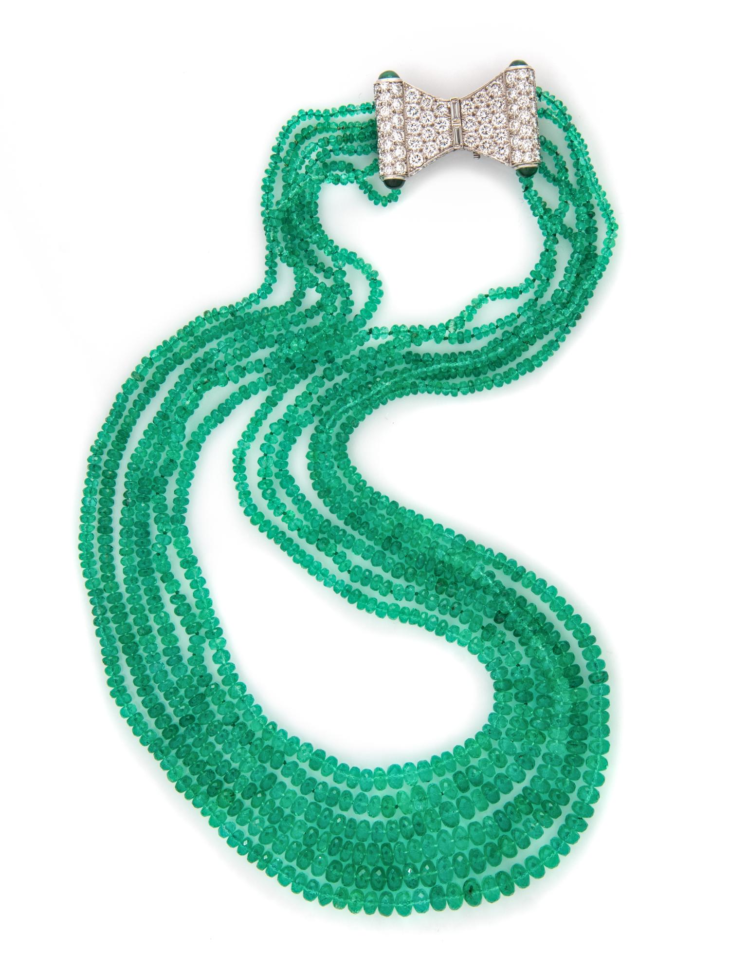 DAVID WEBB, EMERALD AND DIAMOND NECKLACE
