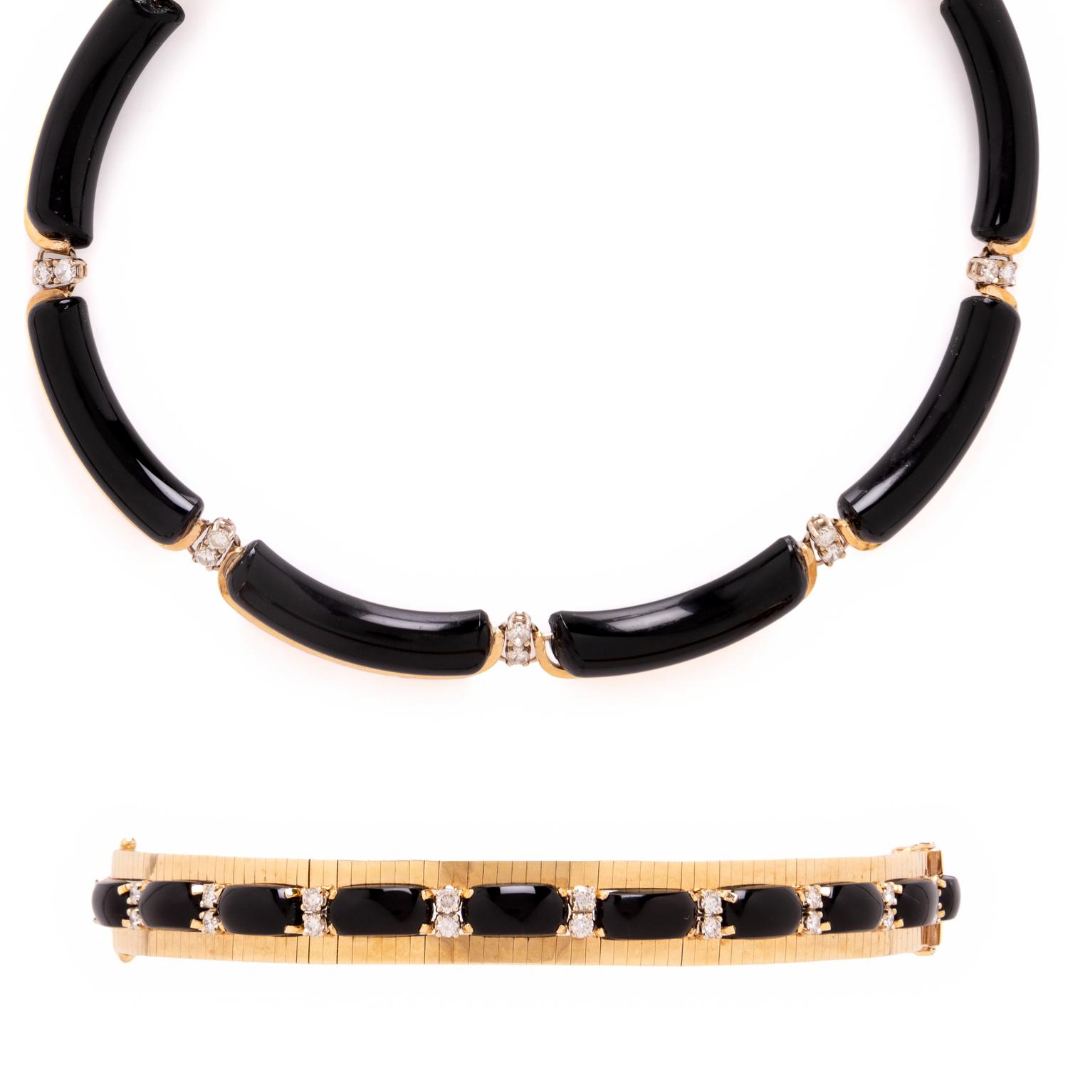 BLACK ONYX AND DIAMOND BRACELET AND NECKLACE SET