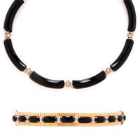 BLACK ONYX AND DIAMOND BRACELET AND NECKLACE SET