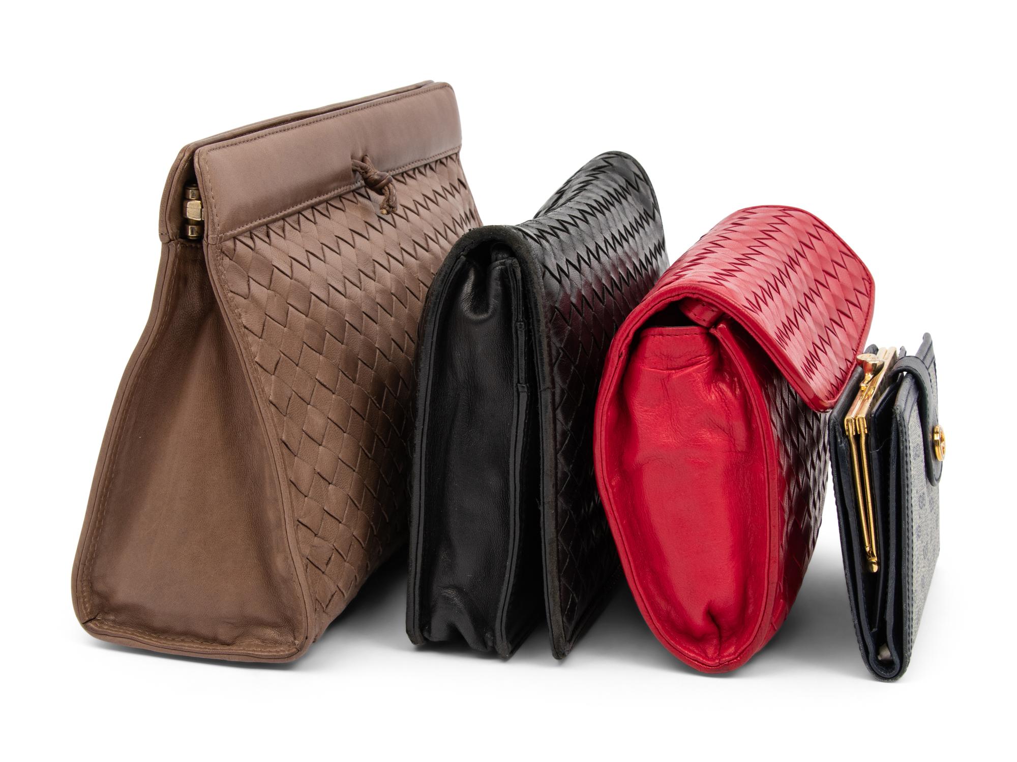 Three Intrecciato Leather Bags by Bottega Veneta and One Gucci Wallet, 1980s