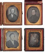 [EARLY PHOTOGRAPHY]. 19 ninth plate daguerreotypes of men with interesting hairstyles.