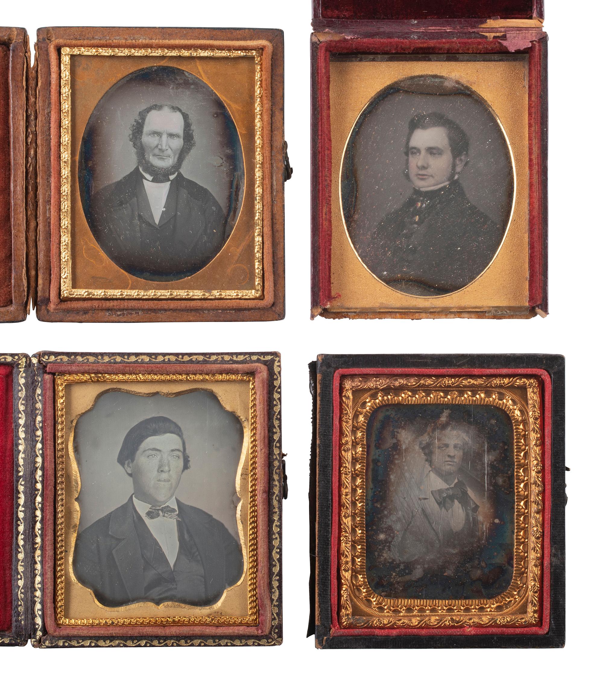 [EARLY PHOTOGRAPHY]. 19 ninth plate daguerreotypes of men with interesting hairstyles.