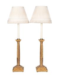 A Pair of Giltwood Table Lamps with Custom Silk Shades