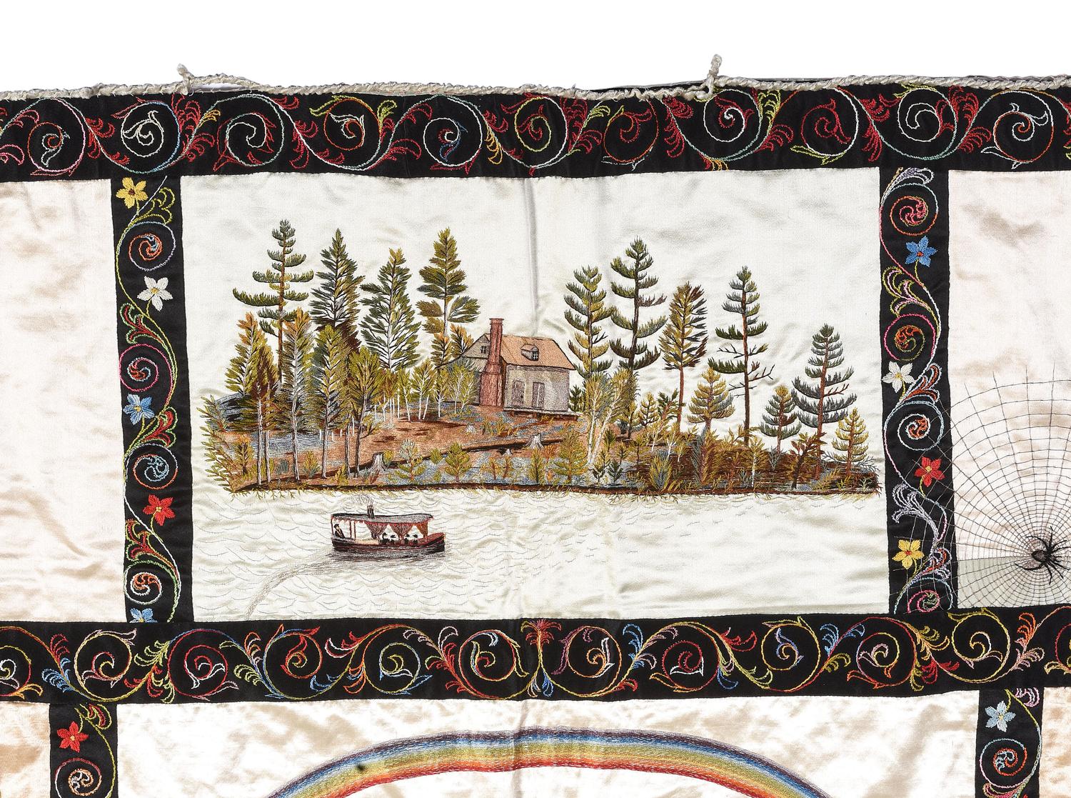 An Embroidered Silk and Lace Bedspread