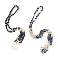 TWO YELLOW GOLD AND BEAD NECKLACES