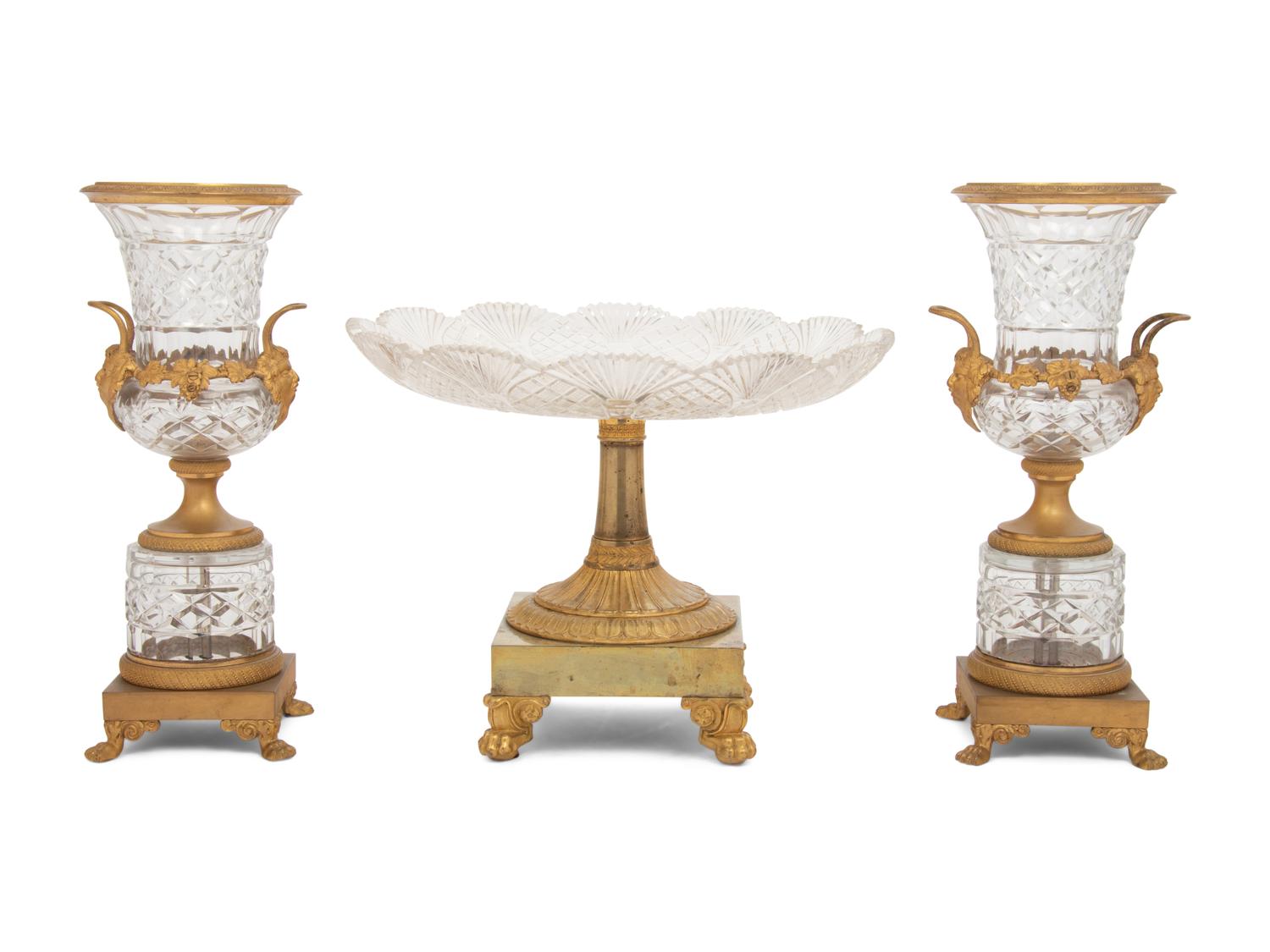 A Gilt Bronze Mounted Cut Glass Assembled Table Garniture