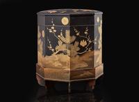 A finely-decorated Japanese lacquer shell game box and stand, Kaioke, Edo period, 18th/19th century 日本漆器盒子及架子 江戶 十八或十九世紀