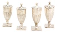 Four English Silver Urn-Form Standing Salts, London, 1821, 1884 and 1890,