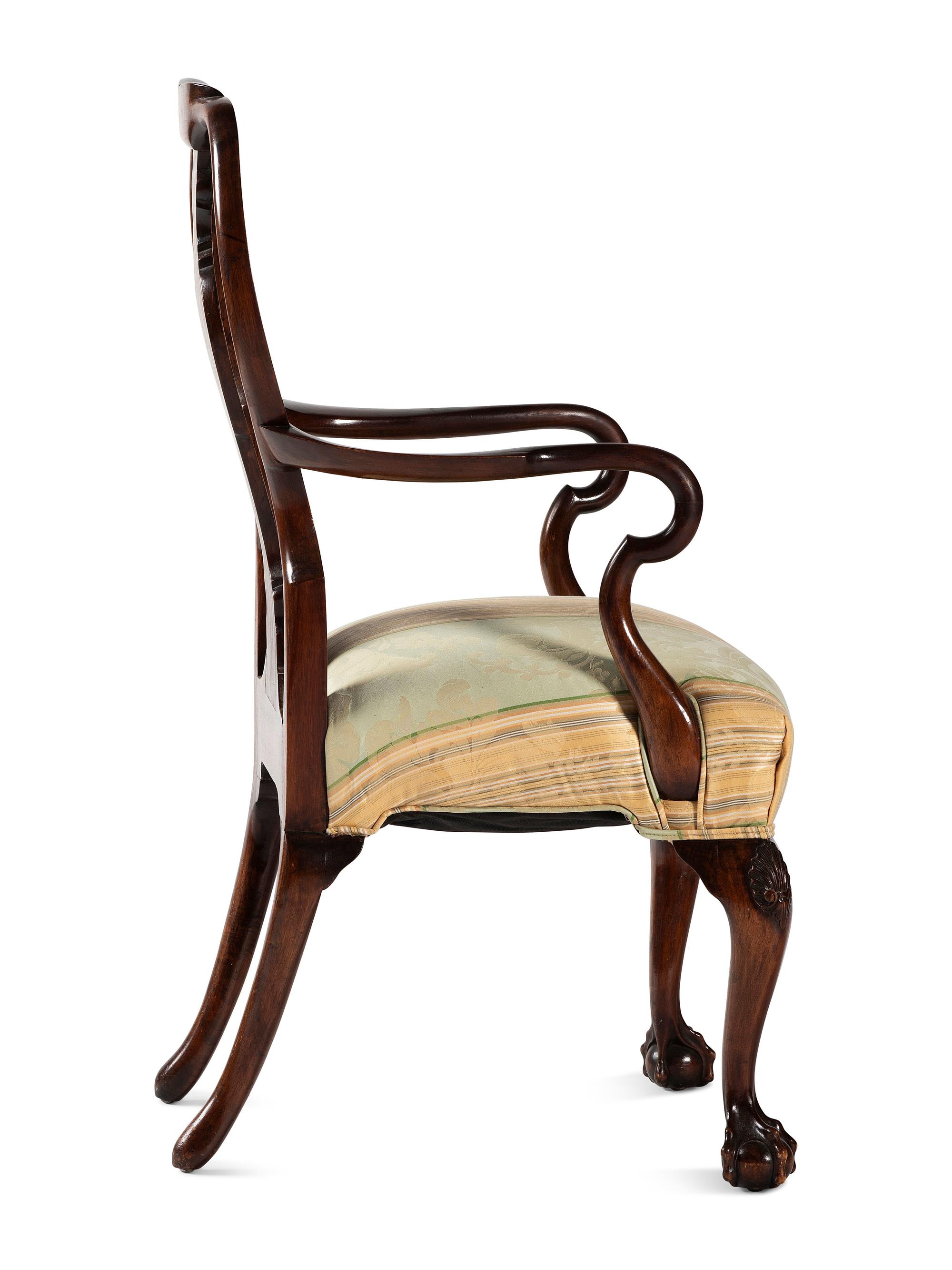 A George II Style Burl-Walnut Shepherd's Crook Claw-and-Ball Foot Armchair
