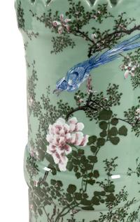A Pair of Chinese Large Porcelain Covered Urns on Pedestals