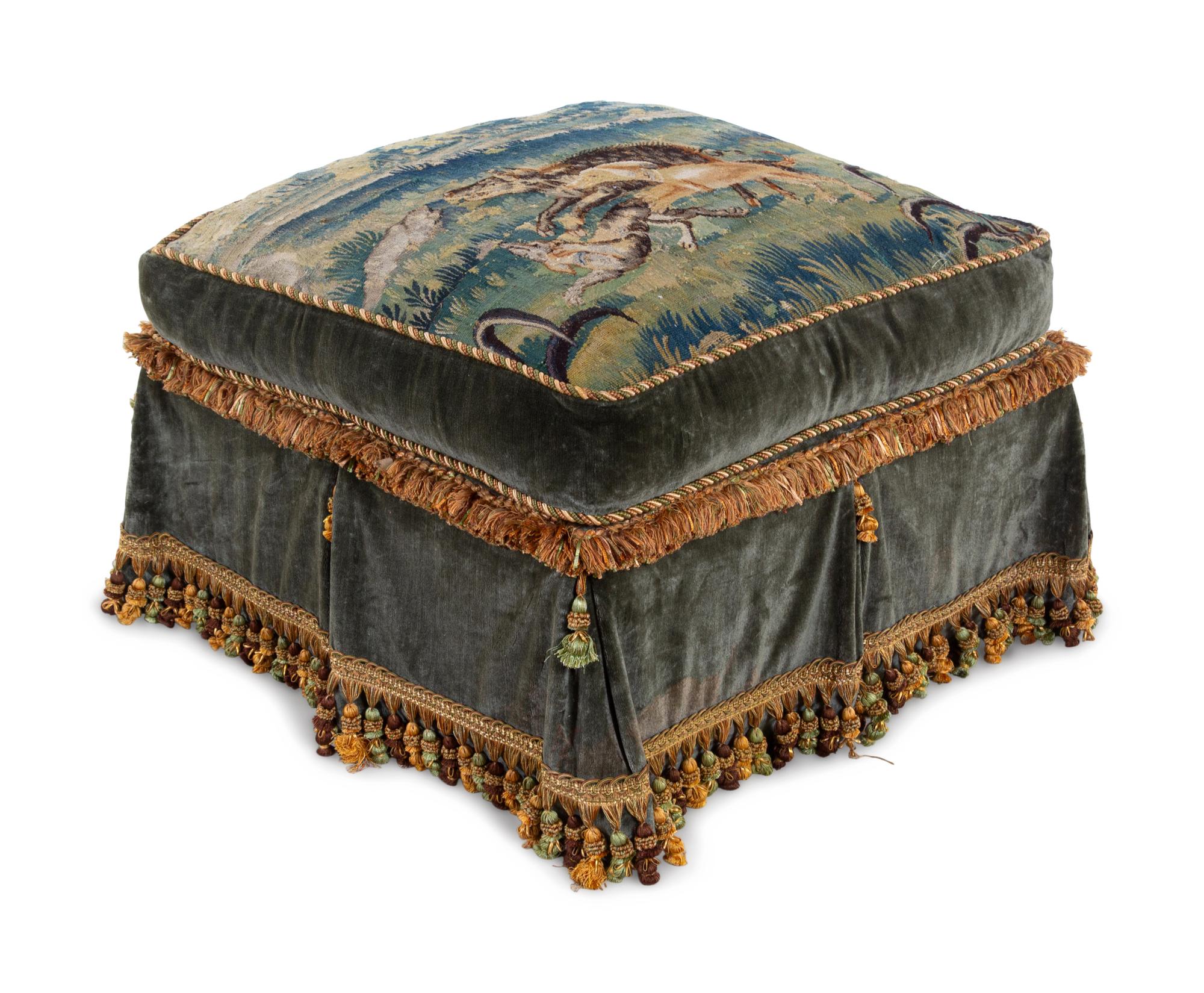 An Aubusson Tapestry Upholstered Ottoman