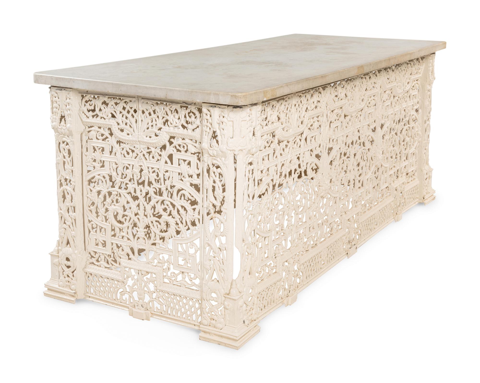 A Victorian White-Painted Cast Iron Marble-Top Radiator Cover