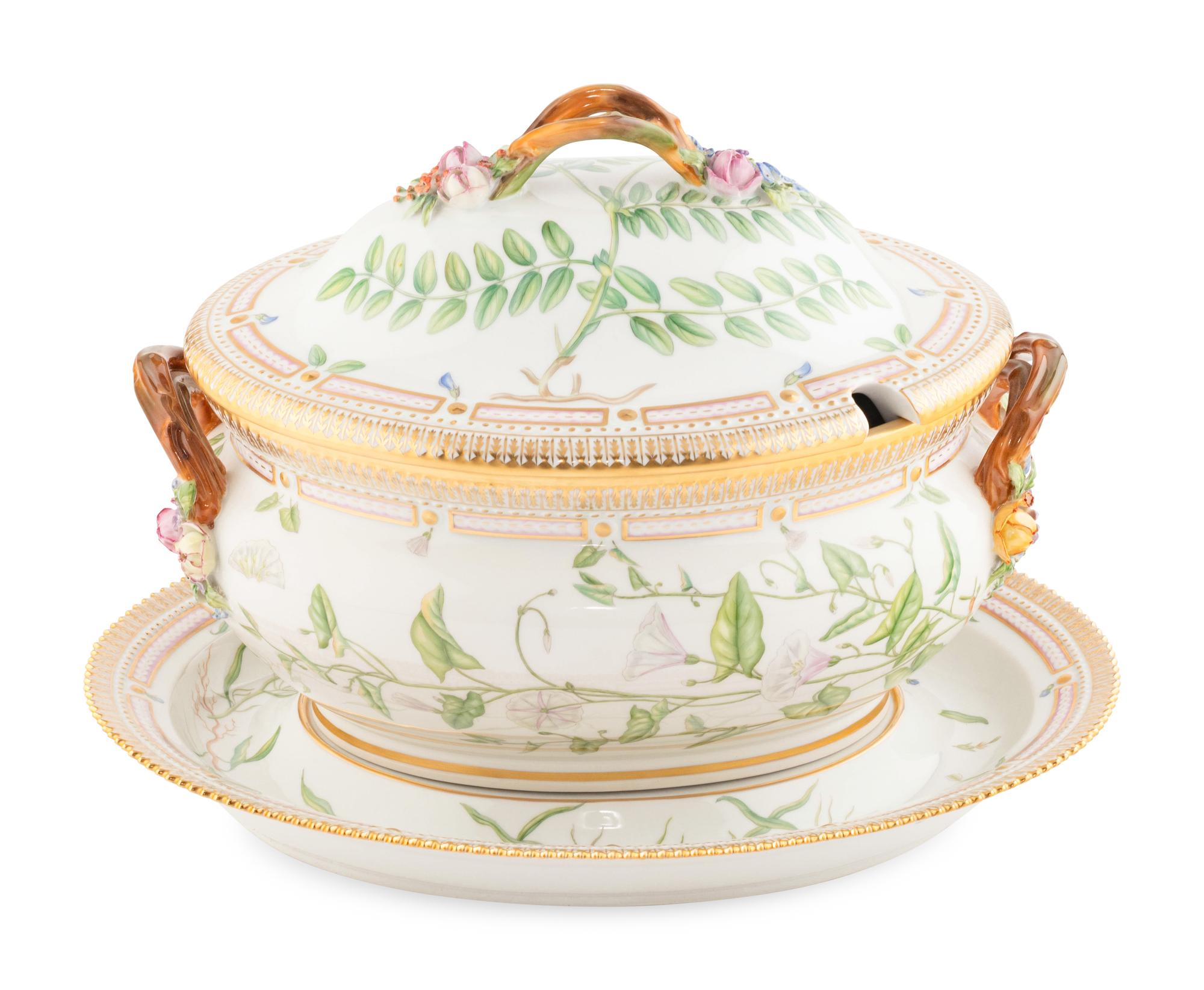 A Royal Copenhagen Flora Danica Porcelain Tureen and Underplate