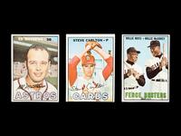 A Group of Six 1967 Topps Hall of Fame Baseball Cards Including Willie Mays Hank Aaron and Roberto Clemente