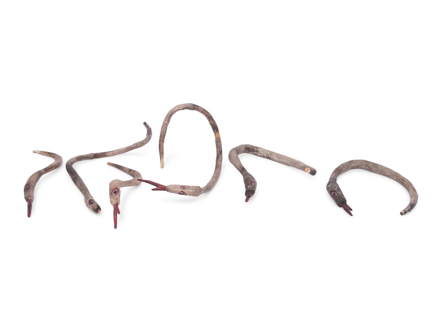 A Collection of Six Wooden Snakes