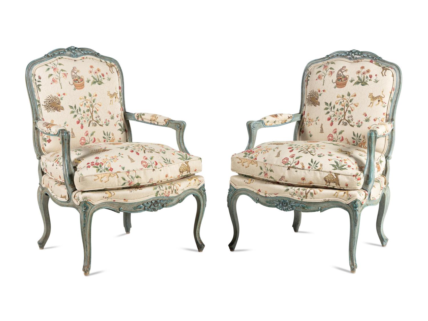 A Pair of Louis XV Style Painted Fauteuils