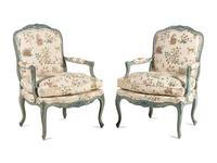 A Pair of Louis XV Style Painted Fauteuils