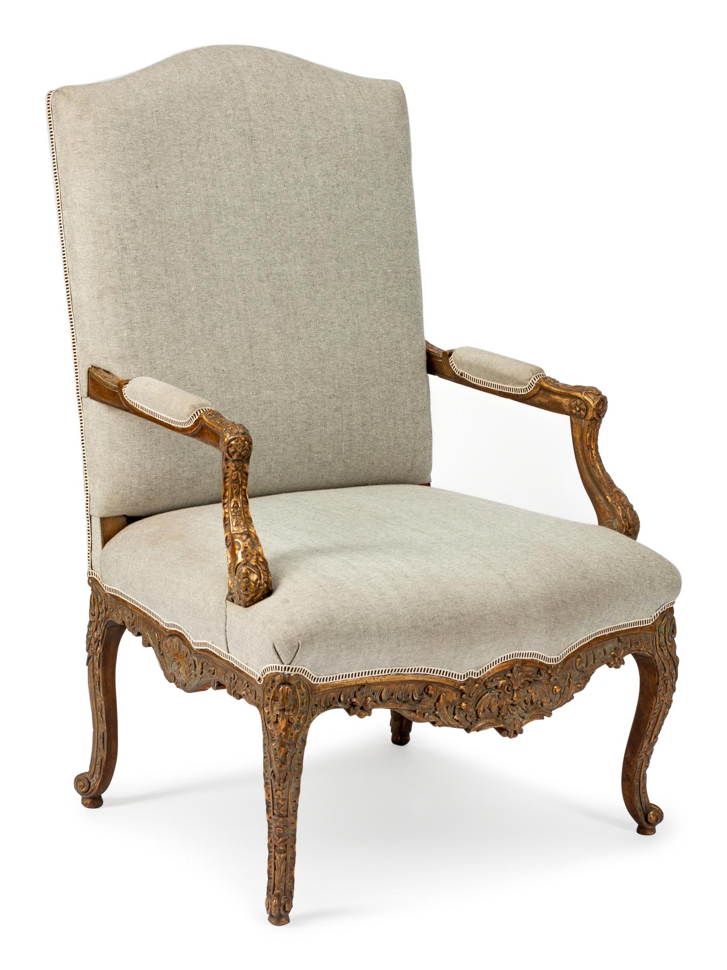 A Louis XV Style Giltwood Armchair