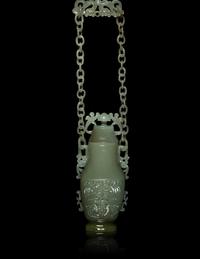 A Chinese Serpentine Baluster Vase and Cover