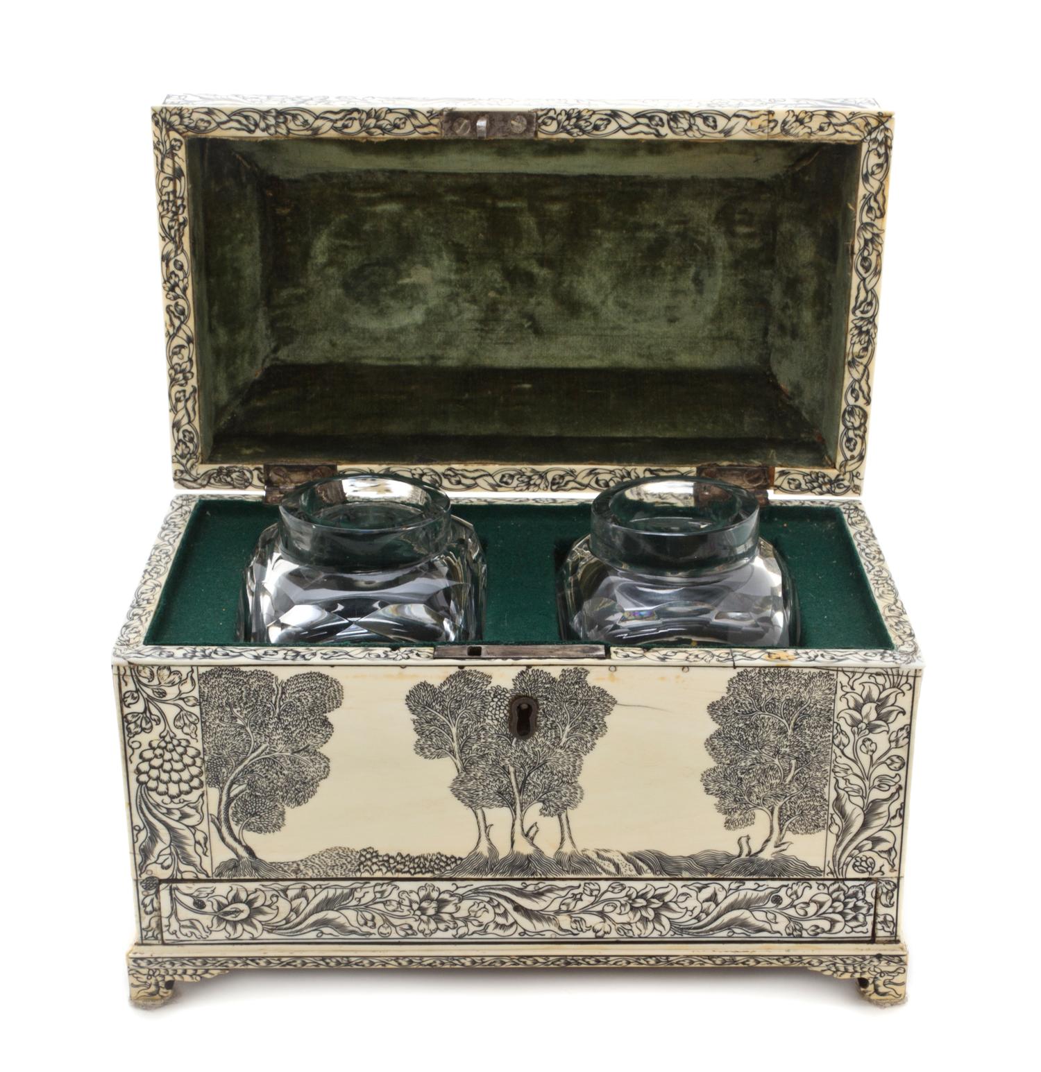 An Anglo-Indian Ivory Veneered Tea Caddy, Width 10 5/8 inches.