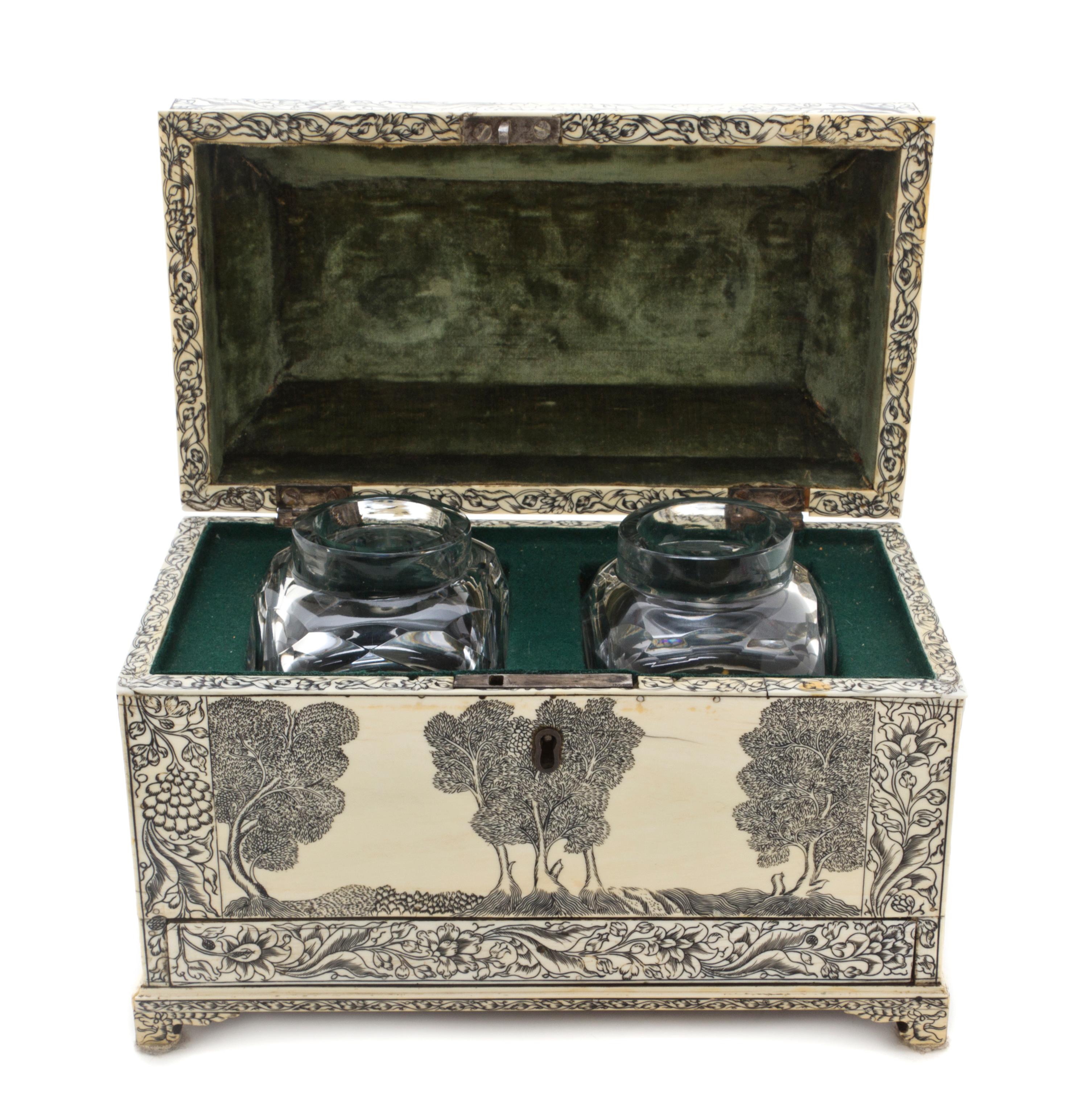 An Anglo-Indian Ivory Veneered Tea Caddy, Width 10 5/8 inches.