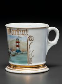 A Porcelain Shaving Mug Depicting a Motorboat