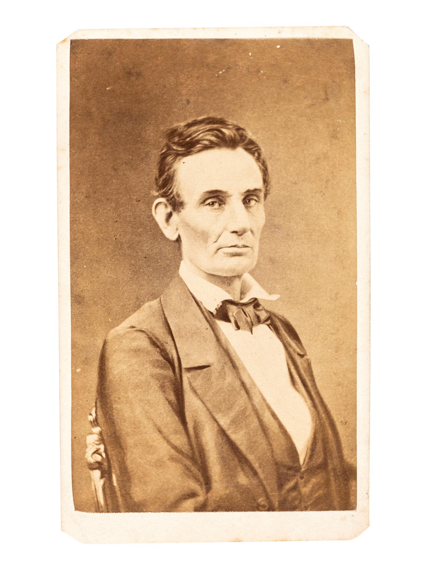 [LINCOLN, Abraham (1809-1865)]. FASSETT, S.M., photographer. CDV of Abraham Lincoln. Chicago, IL: October 1859.