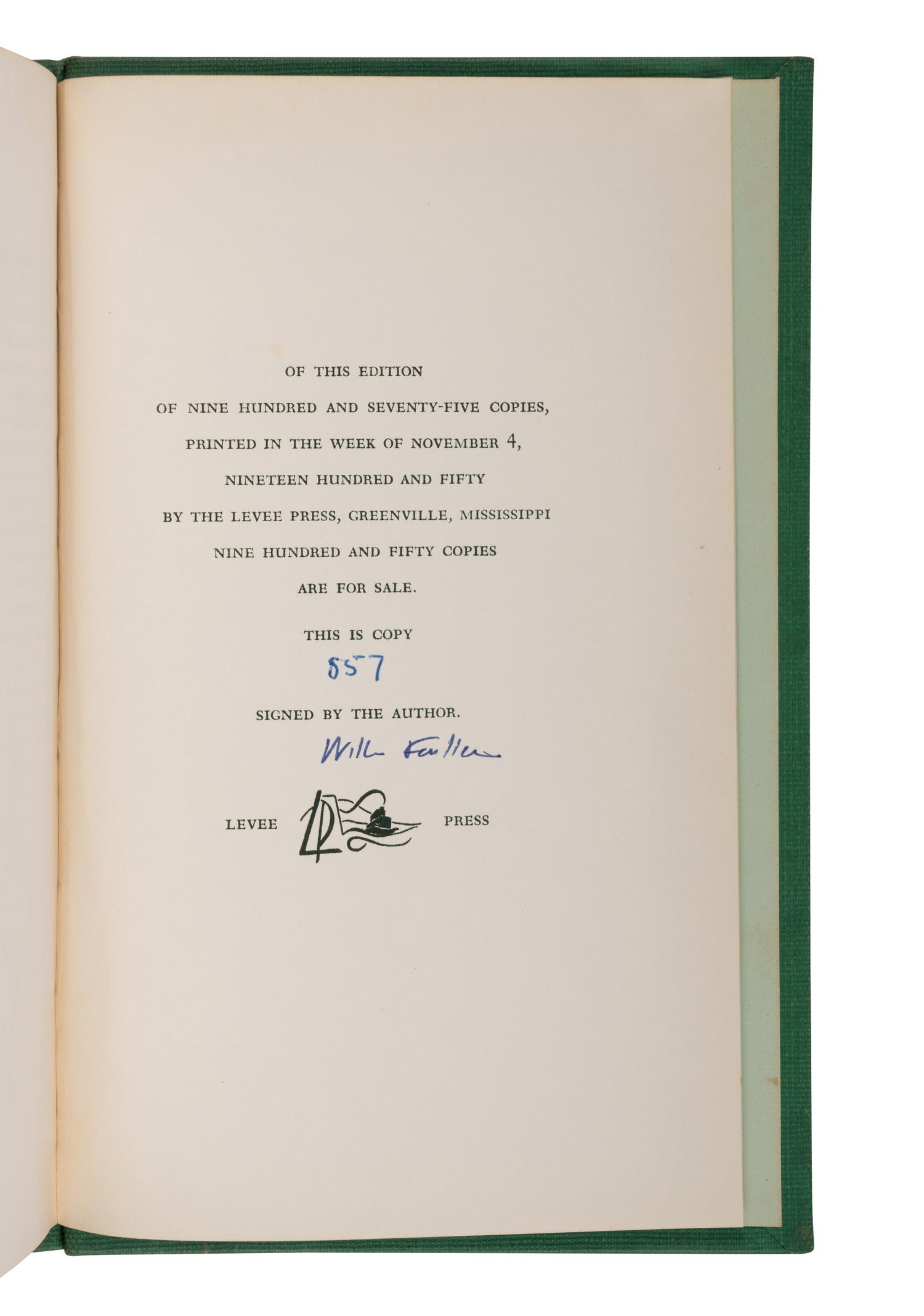 FAULKNER, William (1897-1962). Notes on a Horse Thief . Greenville, MS: The Levee Press, 1950.
