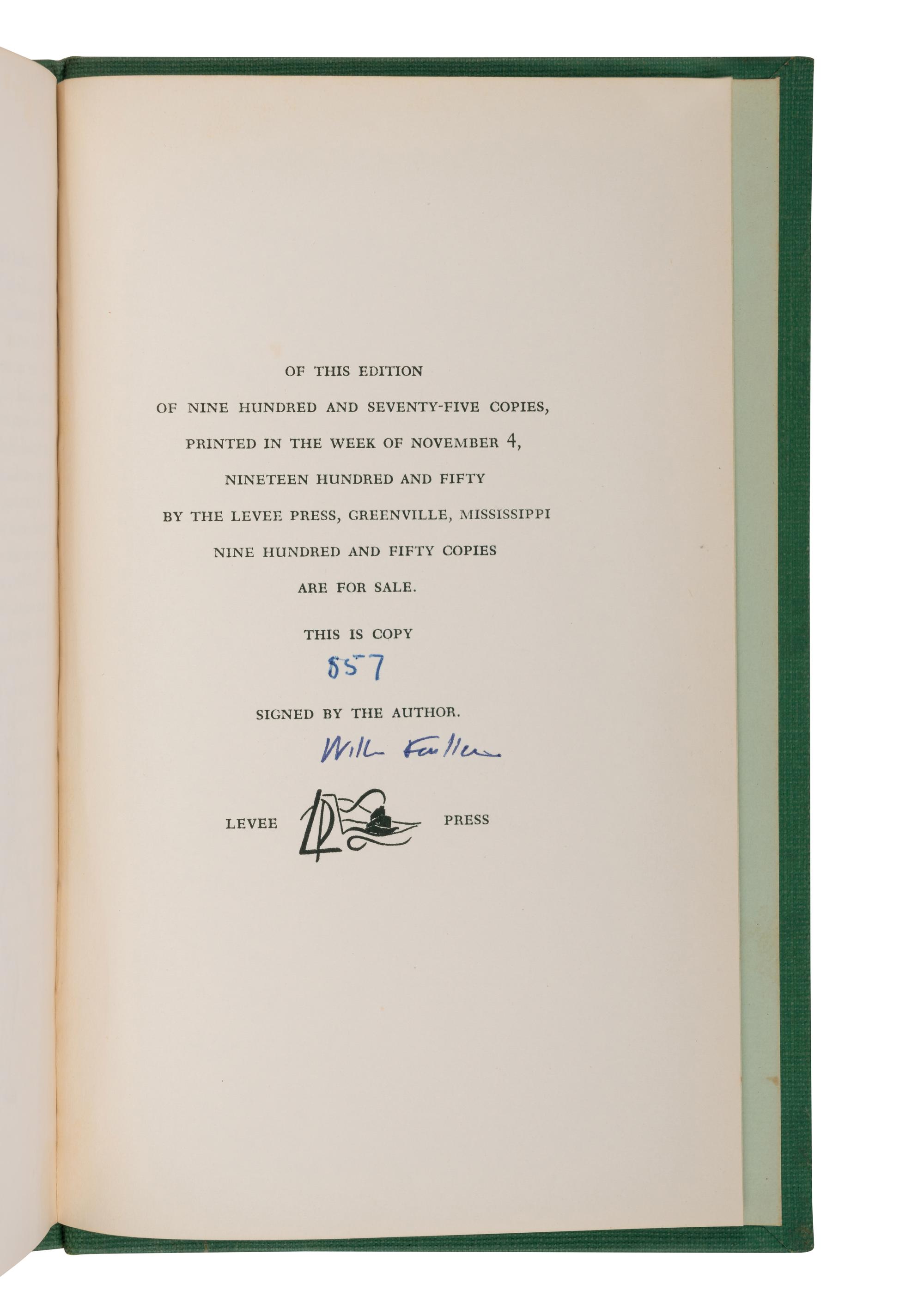 FAULKNER, William (1897-1962). Notes on a Horse Thief . Greenville, MS: The Levee Press, 1950.