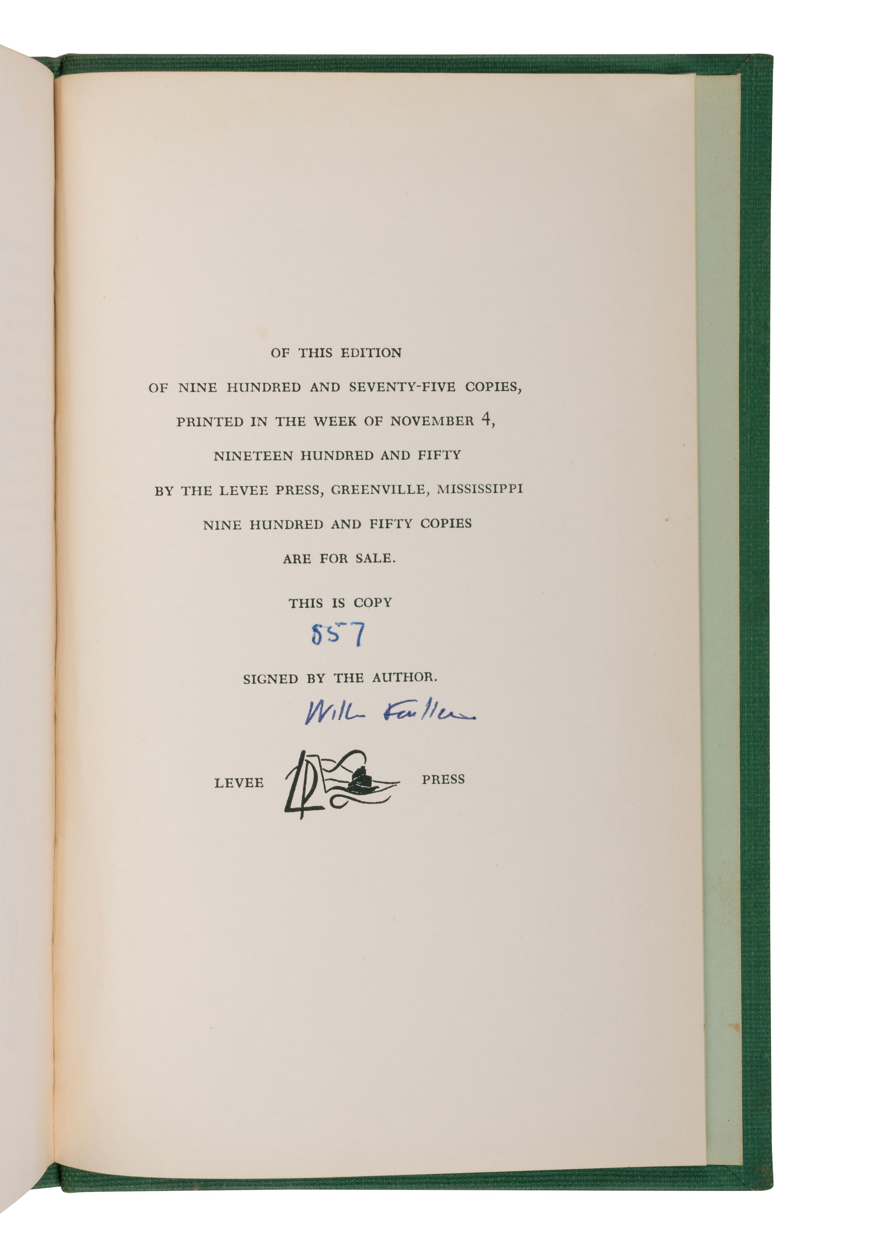 FAULKNER, William (1897-1962). Notes on a Horse Thief . Greenville, MS: The Levee Press, 1950.