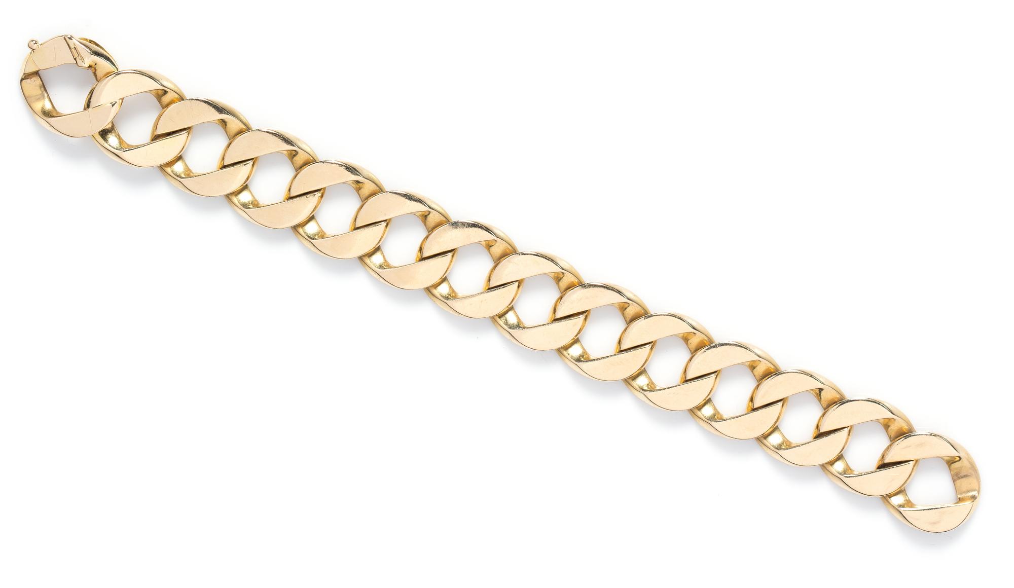 A 14 Karat Yellow Gold Flattened Curb Link Bracelet, 56.90 dwts.
