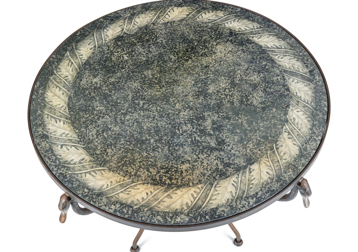 A Steel and Faux Scagliola-Painted Side Table