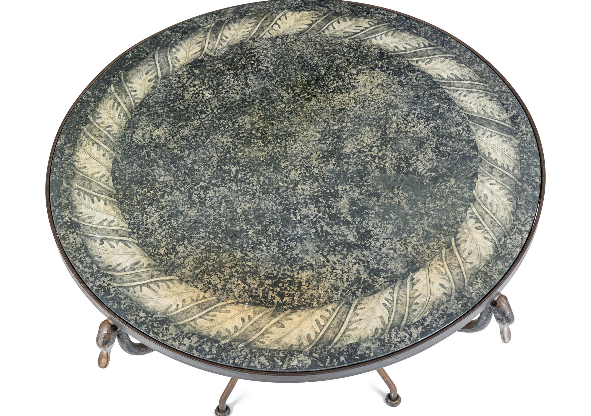 A Steel and Faux Scagliola-Painted Side Table