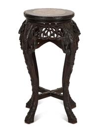A Chinese Carved Hardwood Stand with Inset Marble Top