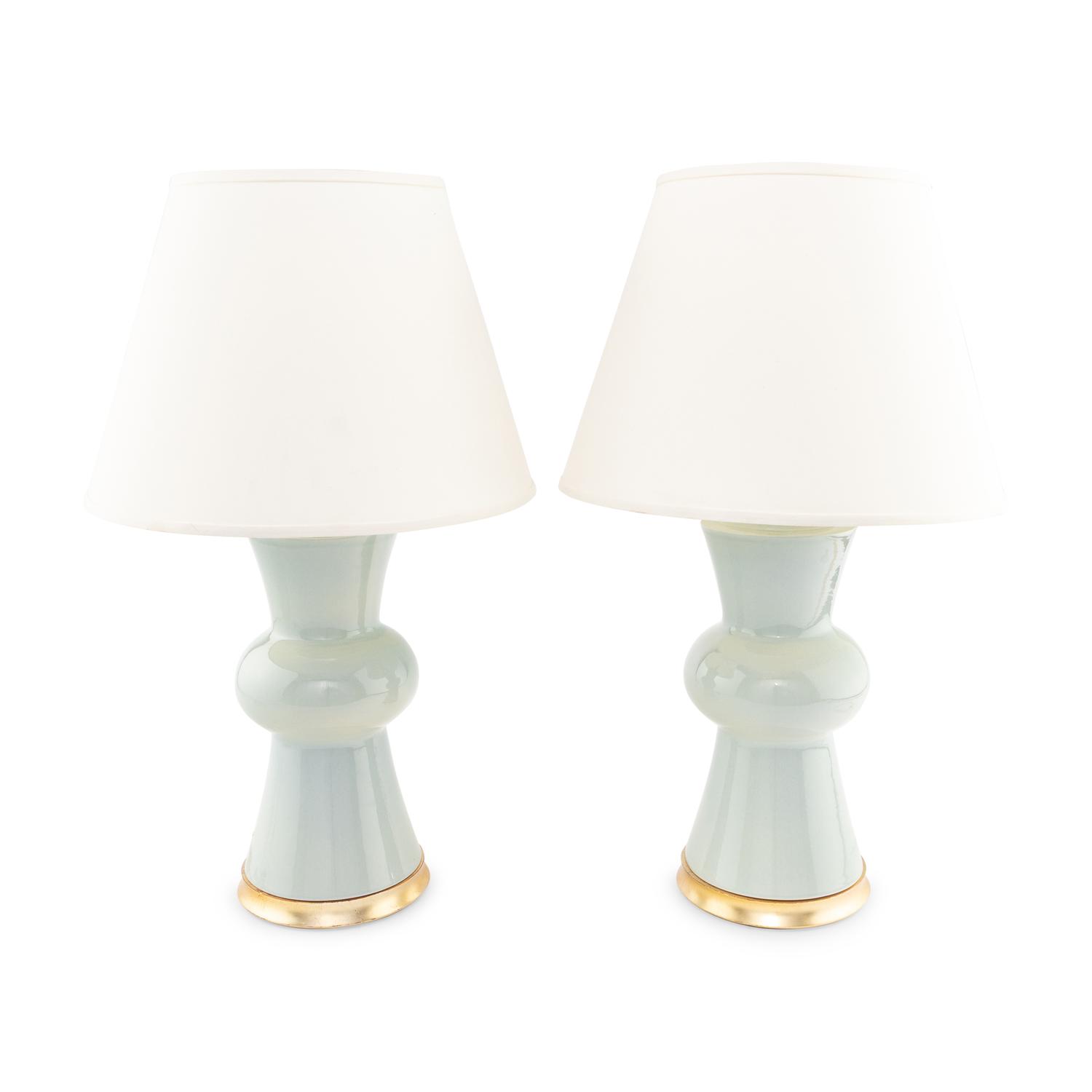 A Pair of Contemporary Light Blue-Glazed Table Lamps