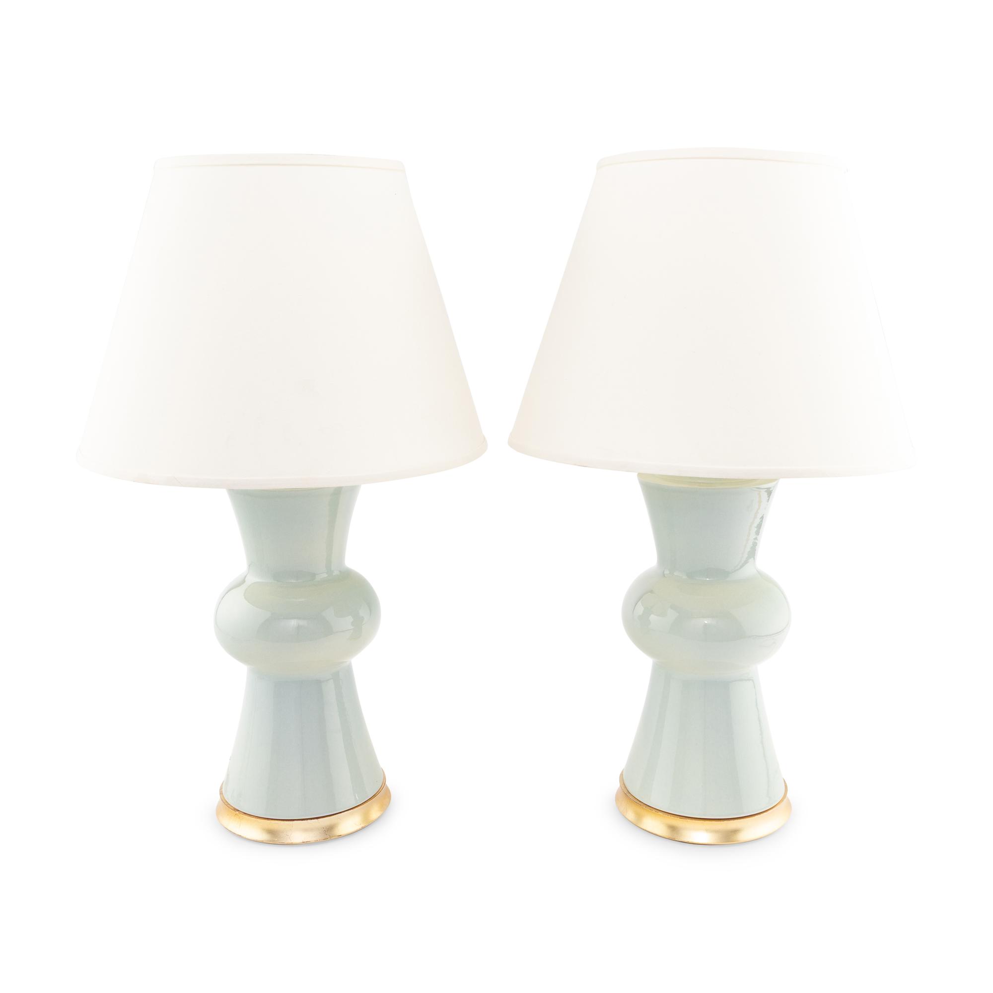 A Pair of Contemporary Light Blue-Glazed Table Lamps