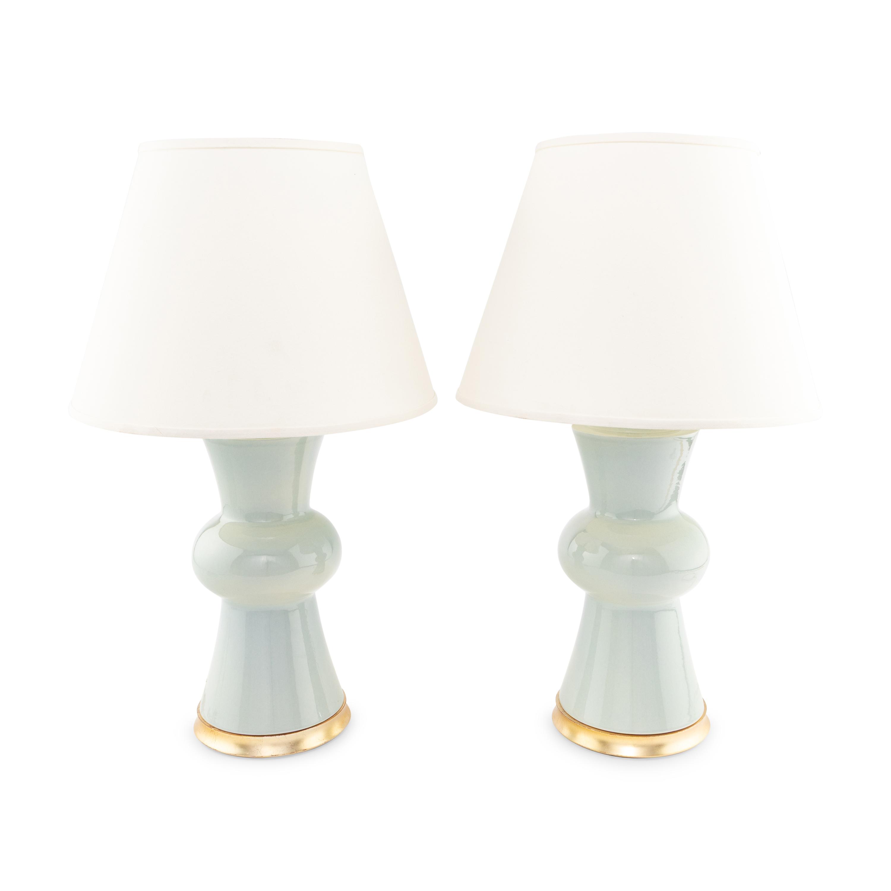 A Pair of Contemporary Light Blue-Glazed Table Lamps