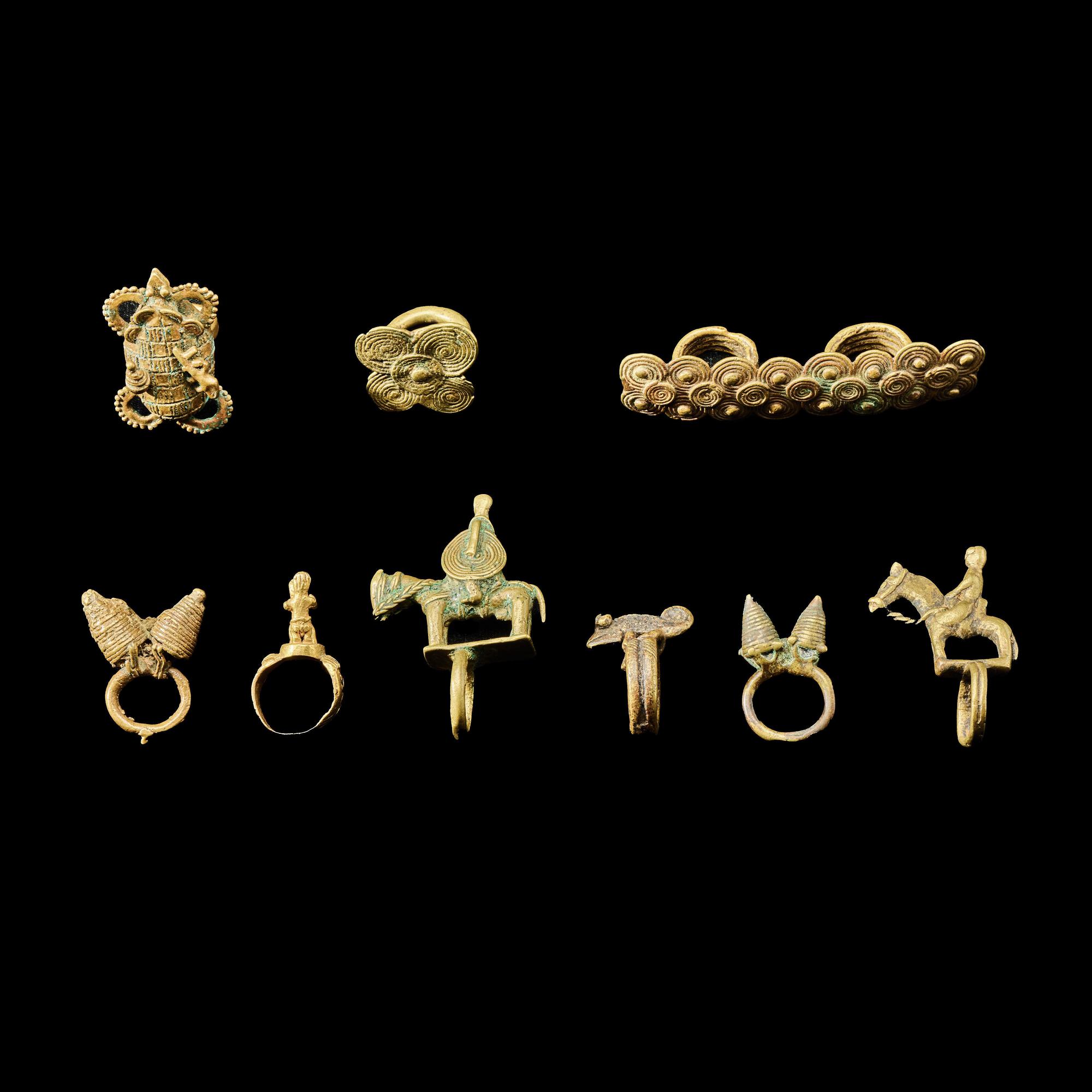 A Group of 9 West African Brass Rings