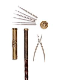 An English Silvered Metal Mounted Brass 'The Buffs' Regiment Dentist's Walking Stick