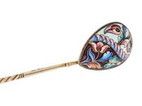A Cased Set of Six Russian Enameled Silver Spoons