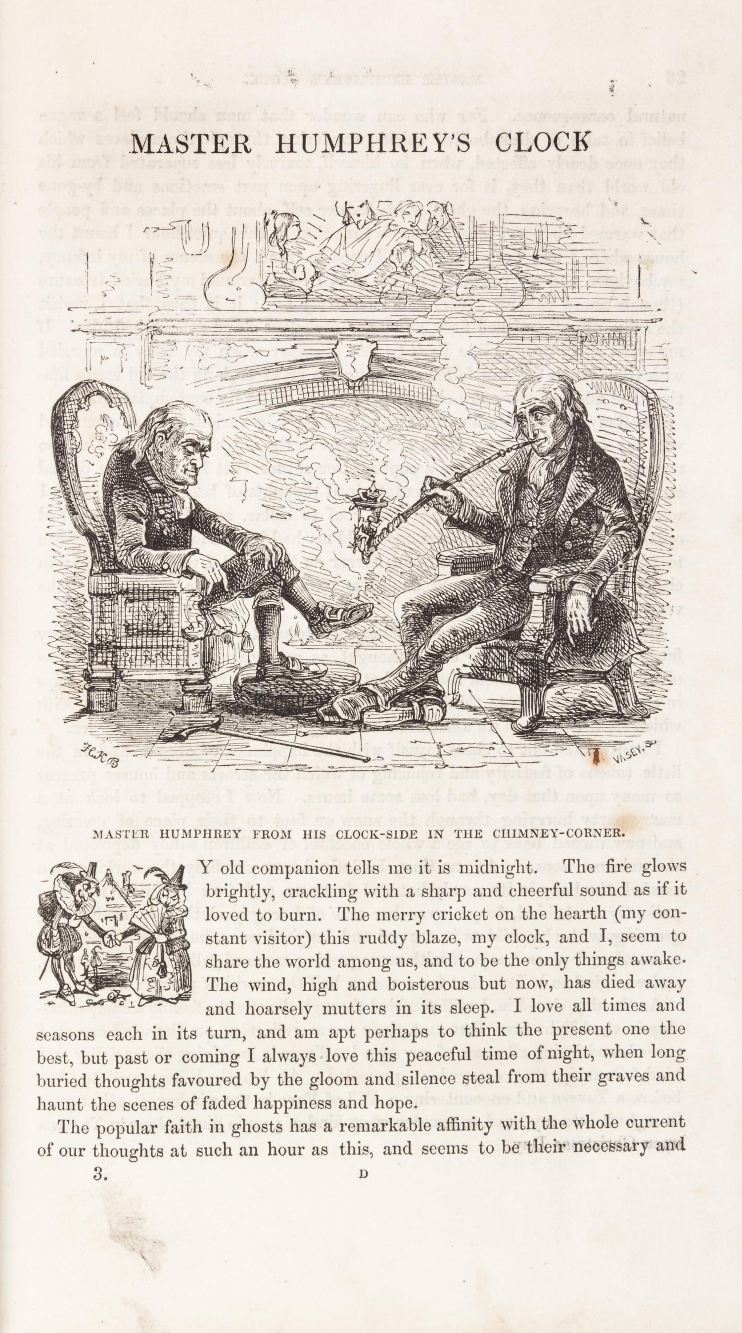 DICKENS, CHARLES. Master Humphrey's Clock. London, 1850. 3 vols. First edition in book form.