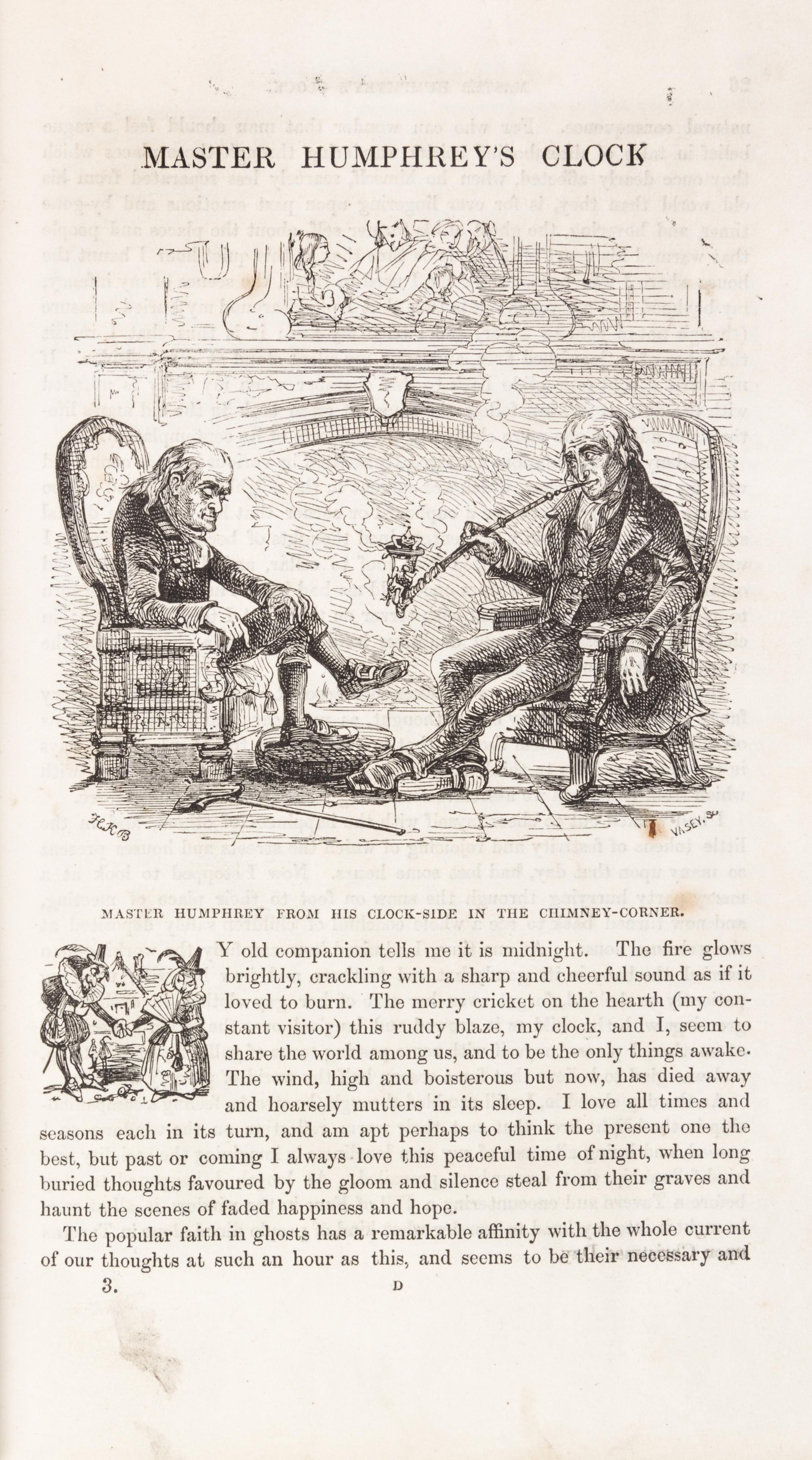 DICKENS, CHARLES. Master Humphrey's Clock. London, 1850. 3 vols. First edition in book form.