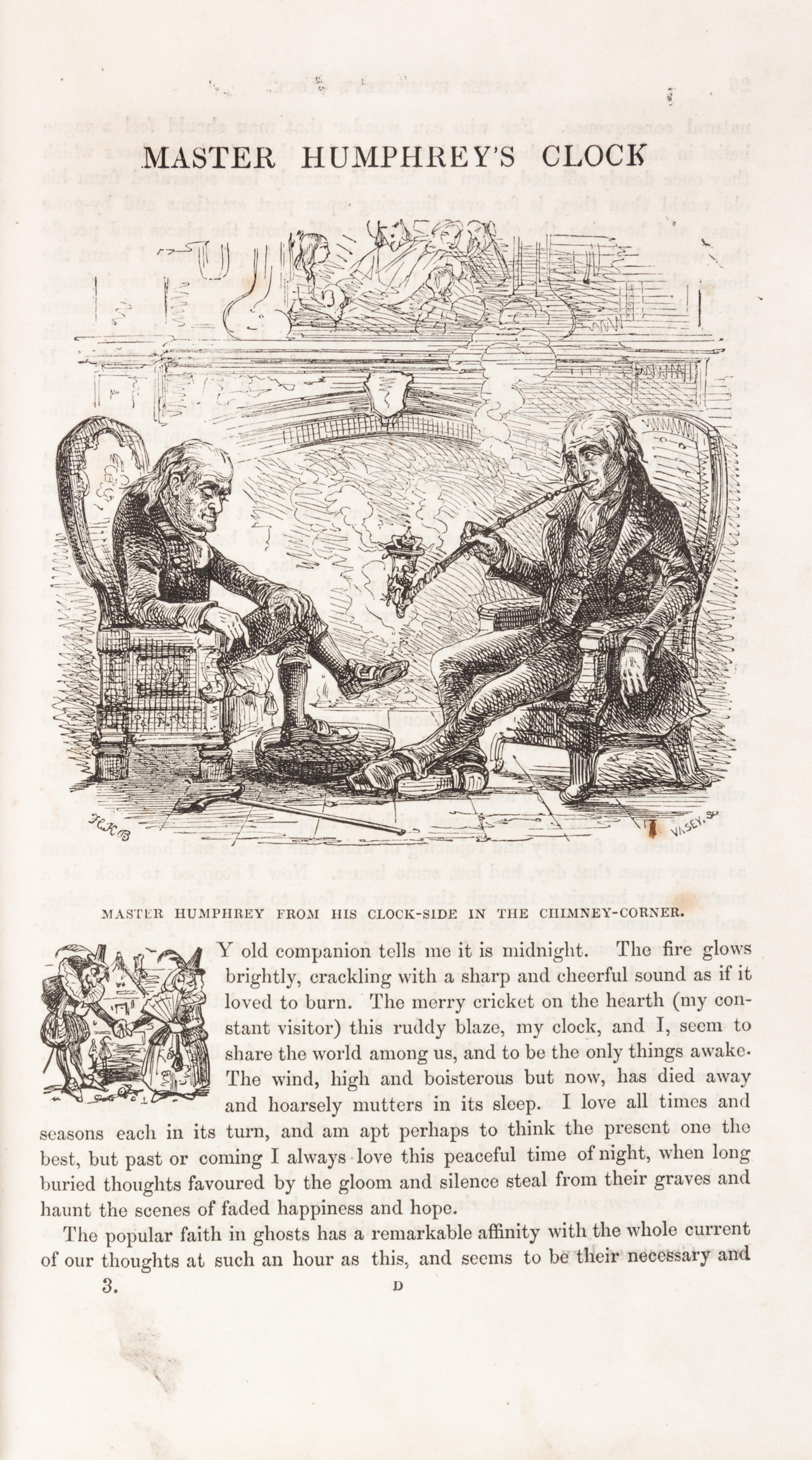 DICKENS, CHARLES. Master Humphrey's Clock. London, 1850. 3 vols. First edition in book form.